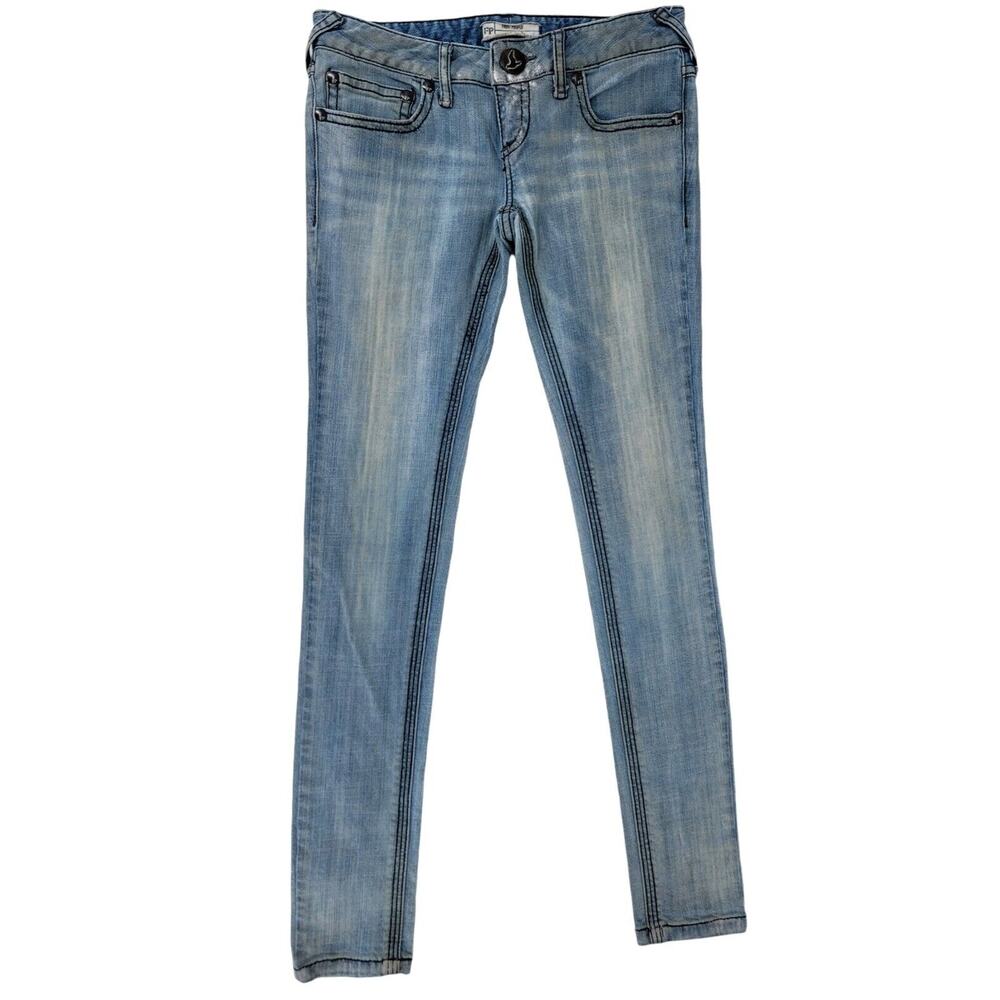 Free People Women's 26 Skinny Jeans Light Wash‎ Silver Foil Distressed Denim